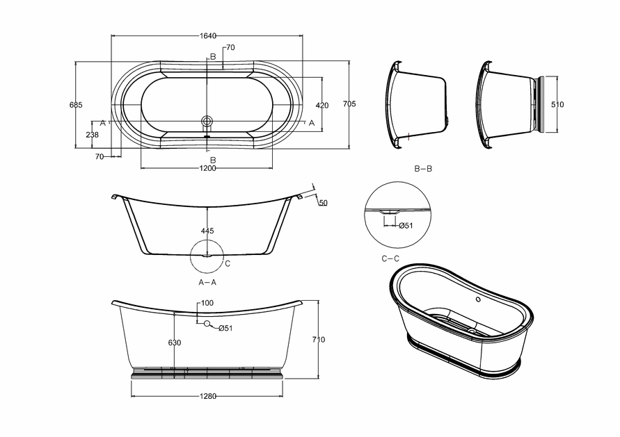 картинка Ванна акриловая BOAT ADMIRAL 1640, цвет белый от магазина Burlington Official